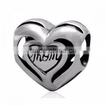 Genuine 925 Sterling Silver European Bead Charm Heart Mom Beads