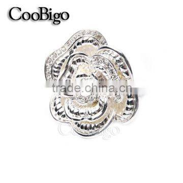 Fashion Jewelry Zinc Alloy Rhinestone Rose Flower Ring Elegant Women Party Show Gift Dresses Apparel Promotion Accessories