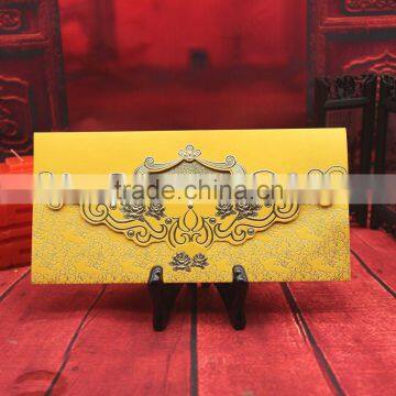 Fancy yellow pearl paper Flower enbossed Style Invitation Cards