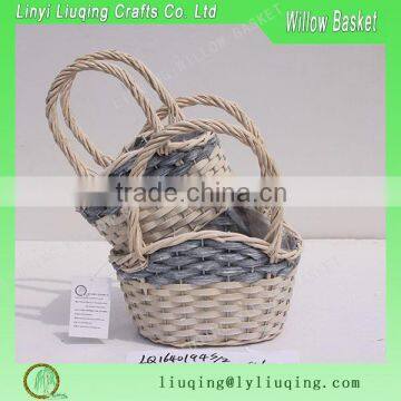 Plastic liner wooden baskets with handles wicker pots with handles