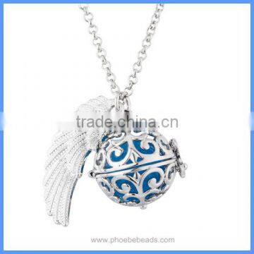 Angel Wing Metal Hollow Cage Chime Box Musical Sound Bell Ball Pendant Antenatal Training Pregnancy Maternity Necklace BAC-M056