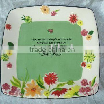 embossed ceramic platter by handpainted