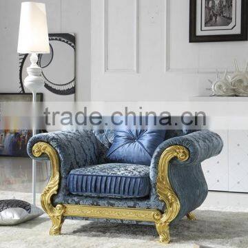 Hand Carved New Classic Gloden Foil Livingroom Furniture Fabric Sofa Sets AL187 photo-2