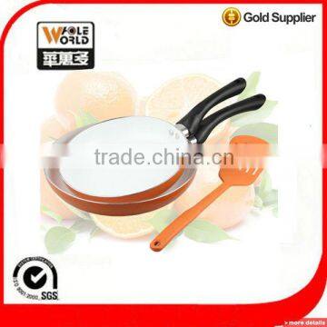 3PCS yellow aluminum ceramic coated nonstick frying pans cookware set