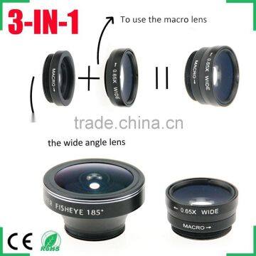 Mobile Phone Lens 185 Degree Detachable Super Fisheye Lens Wide Angle Macro 3 in 1 Lens