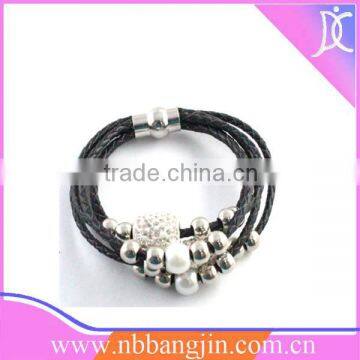 2015 Hot New version Soft PU 5 Rows Bracelet With stones and pearl magnet bracelets