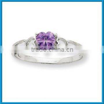 Fashion White Gold Pollished February Amethyst Birthstone Heart Shaped Ring