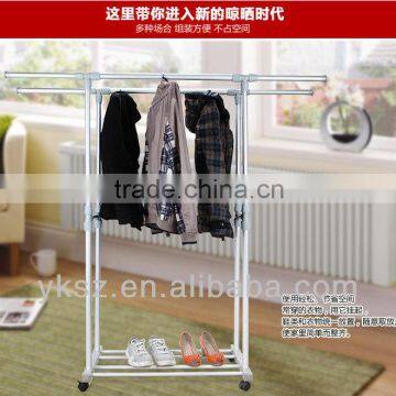 Hot Sale 2 Pipes Stainless Steel Clothes Rack with caster