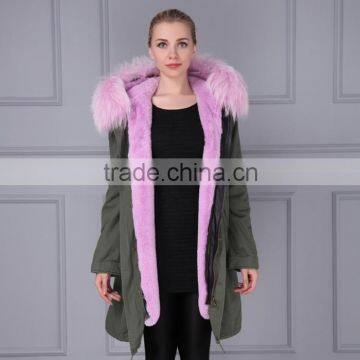 New Fashion Women Sexy Large Natural Raccoon Fur Collar Parka / Women Winter