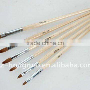 6XACRYLIC WOODEN HANDLE NAIL ART TIPS SABLE BRUSHES SET HN049