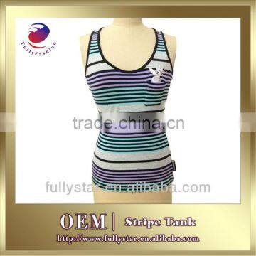 sleeveless print t shirt stripe lady t shirt custom girl stripe t-shirt