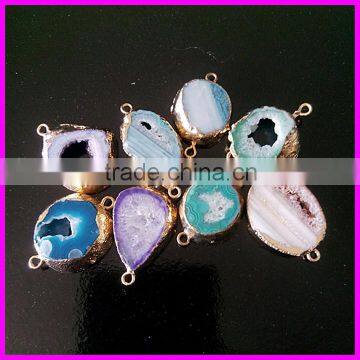 KJL-A130 Small Size Mix Color Geode Quartz Druzy Stone Connector,Jewelry Agate Pendant Charm