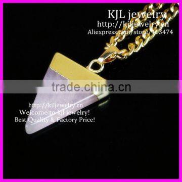 KJL-BD5308 Beautiful Gold Tone Triangle rose quartz Pendant in Gold Chain Druzy Gem Stone Healing Chakra Pendant Necklace