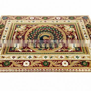 RAJWADI CHOWKI-PATLA / SITTING STOOL - PEACOCK DESIGNED WOODEN HANDMADE 15"x21"x3" CHOWKI PATLA-G.M.