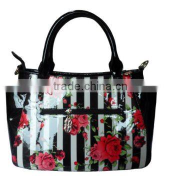 2016 Fashion Shiny PU Handbag With Rose in Stripes Print photo-2