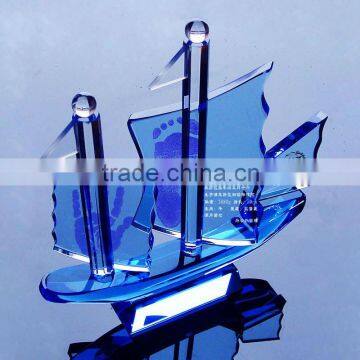 Handmade blue Crystal Ship Model