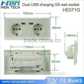 On -Off Operations Exceed 40000 times New Europe 220V Germany Type Schuko Type USB Wall Socket with Earth Contact