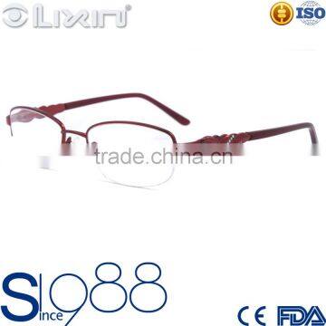 Vintage Custom Rose Red Metal Frame With Diamond Half-rim Optical Eyewear