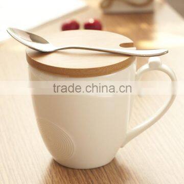 Natural Bamboo Cup Lid for Pure White Bone China Tea Cup photo-4