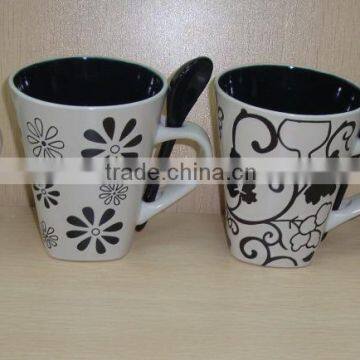 4Pieces New Stoneware Coffee Tea Mug Set With Spoon