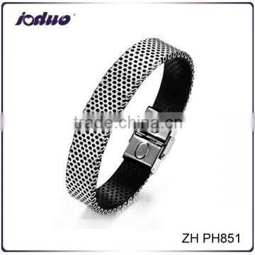 New Men's Personality Stainless Steel PU Leather Bracelet