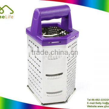 colorful plastic handle stainless steel cheese/vegetable 6 sides grater