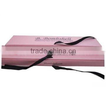 custom cheap hair extension packaing box with ribbon