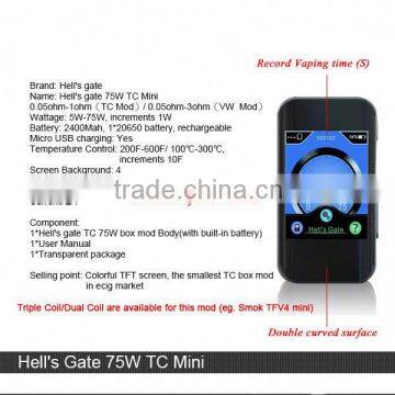 Hells Gate 75watt 2inch Tft Screen Box Mod Hell's Gate 75w TC Mini With Vape Connexx Box Mod