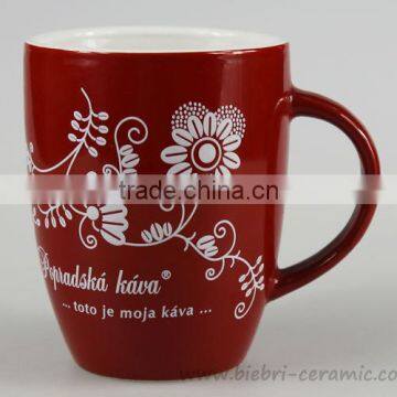 12oz Red Color Glazed Logo Color Custom Ceramic Mug China Origin For Promotional