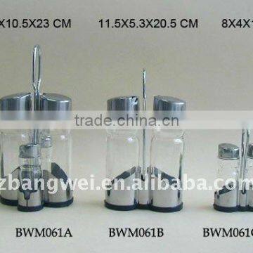 glass bottle with metal rack