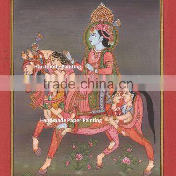 Hindu God Krishna Painting Artwork ISCON Vedic Yoga Horse Rare Painting Indian