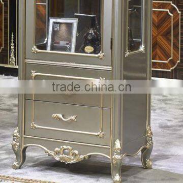 European Style Living Room Furniture Wine Cabinet, Elegant Wood Carved Showcase, Glass Door Storage Cabinet (BF01-ML040) photo-4