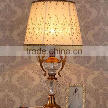 Metal stand lace lampshade clear K9 crystal table lamp