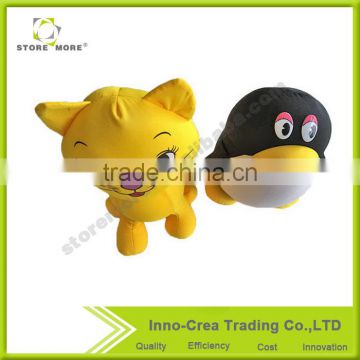 Decoractive Animal Shape Yellow Cat and QQ Penguin Soft Plush Throw Pillow