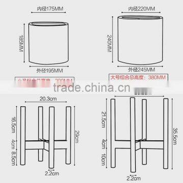 Walnut / Beech Wood Stand With Smooth Matte Pot Concrete Planter Pot photo-4