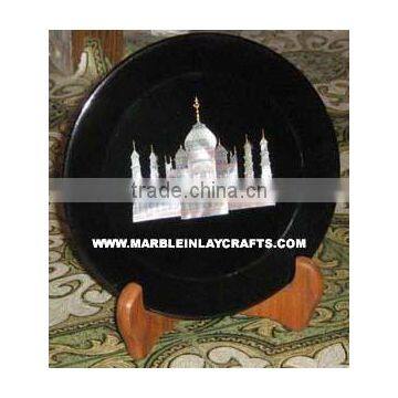 Fancy Black Marble Plate With Taj Mahal