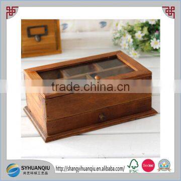 Europe style vintage wooden tea packing display box with glass lid