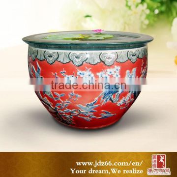 Red glazed engraved porcelain chinese aquariums for new year gift made in China