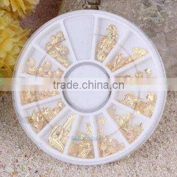 12 Lattice Gold Sea Horse Shell 3D Metal Nail Art Tips Metallic Studs Stickers Decor photo-2