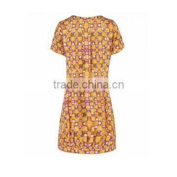 New Fashion Europe Style Ladies' Close Fit Printed Zip-up Short-sleeved Old Fashion Dresses photo-3