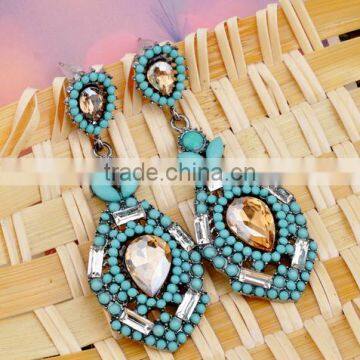 Diy acrylic turquoise beads shinning crystal hanging earrings women loved turquoise pendant stud earrings for sales 2016