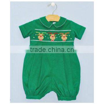 Baby Boys Green Smocked Reindeer Bubble Romper