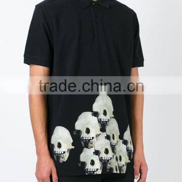 Mens Special Black Cotton Polo Shirt Printing With Skull photo-2