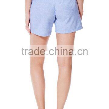 Wholesale Women Clothes Summer Casual Belted Cotton Chambray Shorts photo-4