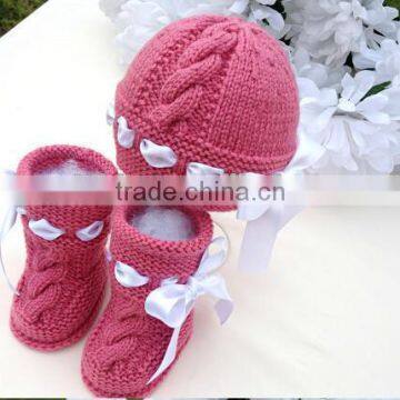 Baby Hand Knitted Hats With Shoes Winter Fashion Crochet Clothes Set For Kids photo-2