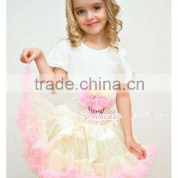 2013 Newest White 100%cotton top pink pettiskirt set outfit for baby girls