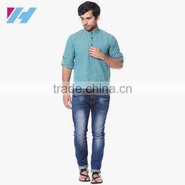 Men Fashion Long Sleeve Blue Striped Kurta