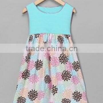 Girls dress summer Sky-blue floral print beautiful girl dress