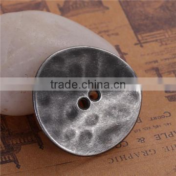 Zinc Based Alloy Metal Sewing Buttons Irregular Antique Silver 2 Holes Round 30mm x 29mm