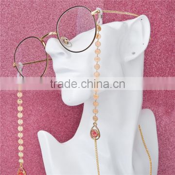 Copper Eyeglasses Chain Holder Gold Plated Red Drop Round Imitation Opal